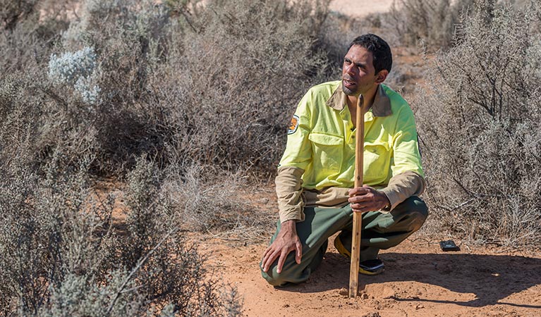 Field officer demonstrating how to sustain the land, Mungo National Park. Photo: John Spencer
