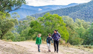 A family walk up Carlons Creek track, near Dunphys campground, Blue Mountains National Park. Photo: Simone Cottrell/OEH.