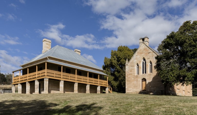 St Bernard's Church and nearby buildings in Hartley Historic Site. Photo: Jennifer Leahy &copy; DPIE